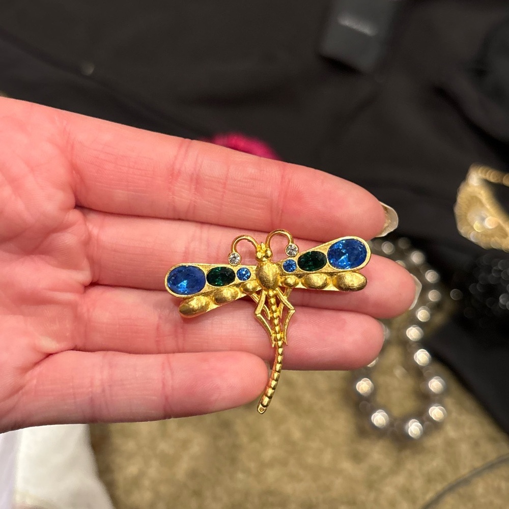 Gold Dragonfly Brooch with Blue Accents - Picture 3 of 4
